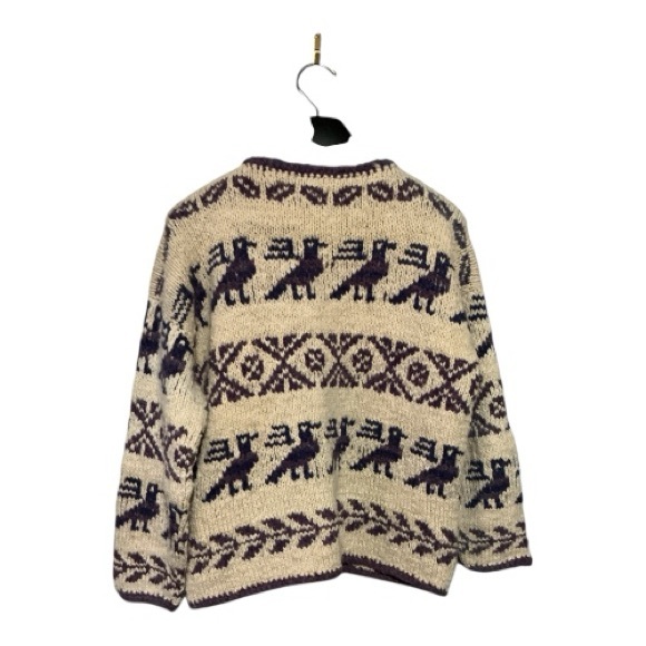 Vintage Purple and Cream Cardigan Sweater - 100% Alpaca Wool - Picture 2 of 4